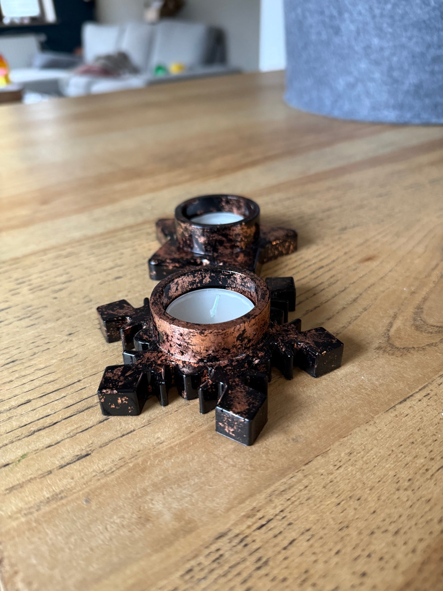 Teelicht Stern+Schneeflocke rosé-schwarz